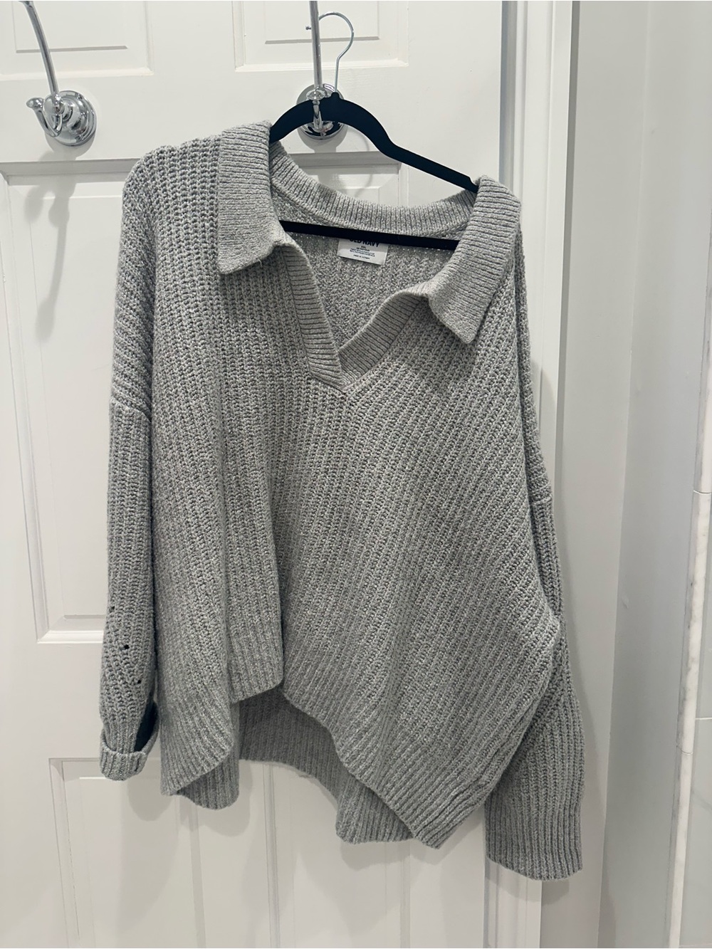 Old Navy Light Gray Collared V-Neck Sweater